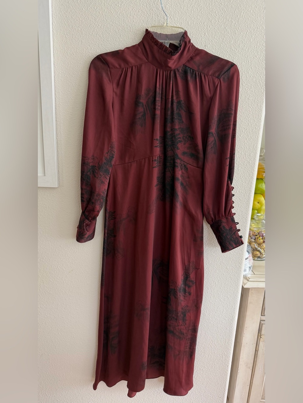 Zara Burgundy Maxi Dress with Black Print